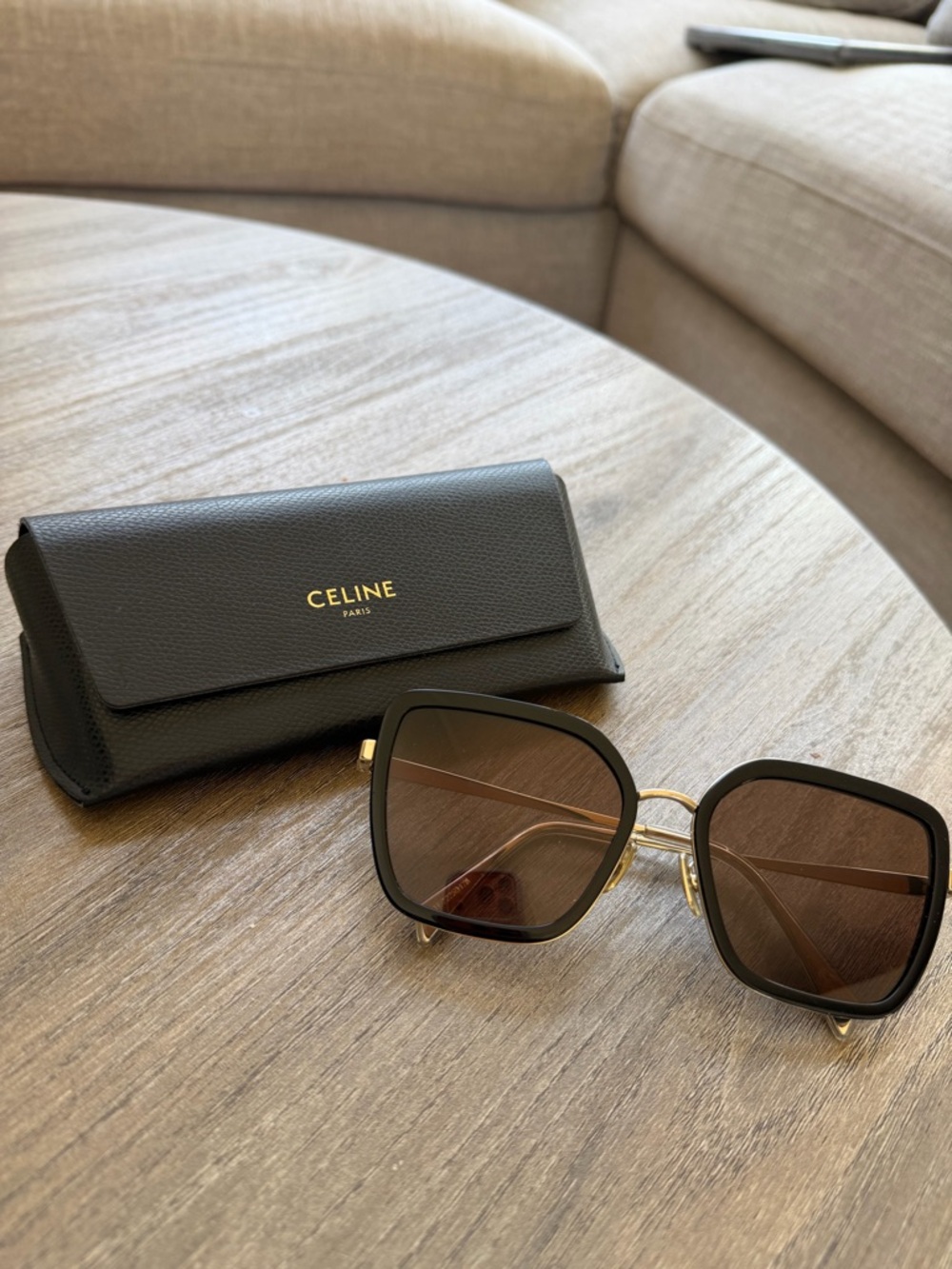 Celine Black & Gold Women's Sunglasses with Brown Lenses - Picture 1 of 5